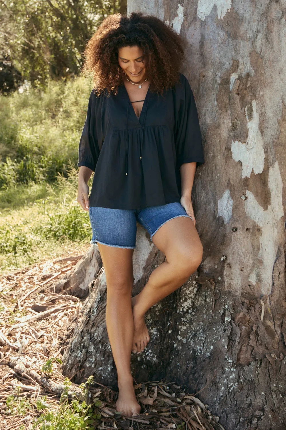 Modern Fit outdoor concert Cairo Boho Blouse in Black