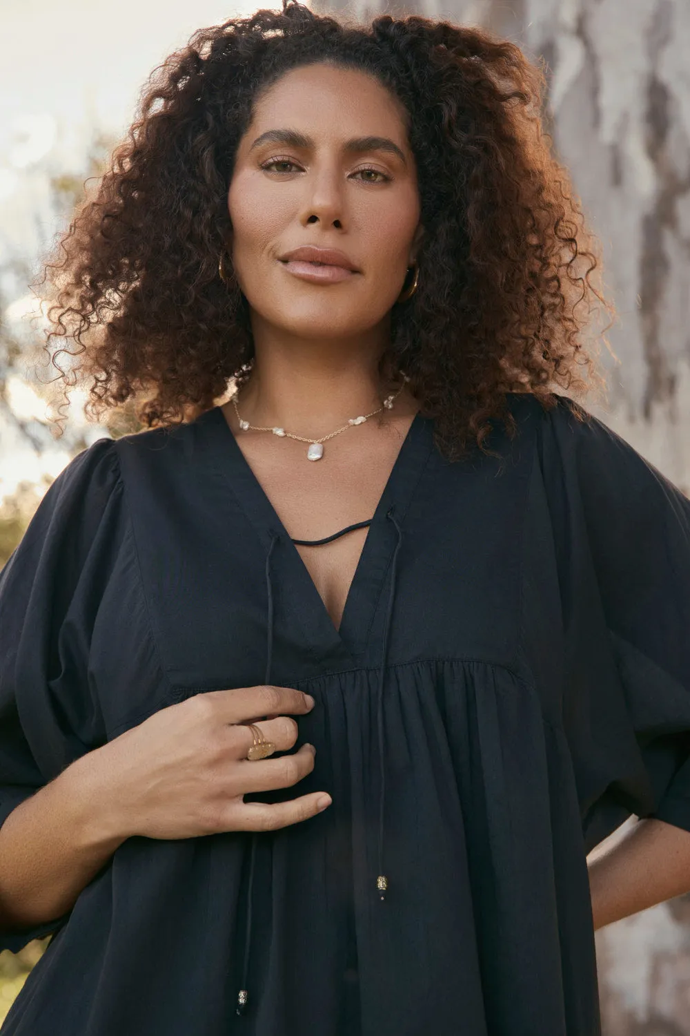 Cairo Boho Blouse in Black Sleek Stretch Fit