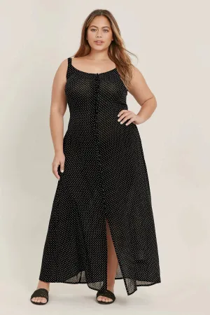 Spotted Button Down Strappy Dress Subtle-Print Polished and Elegant