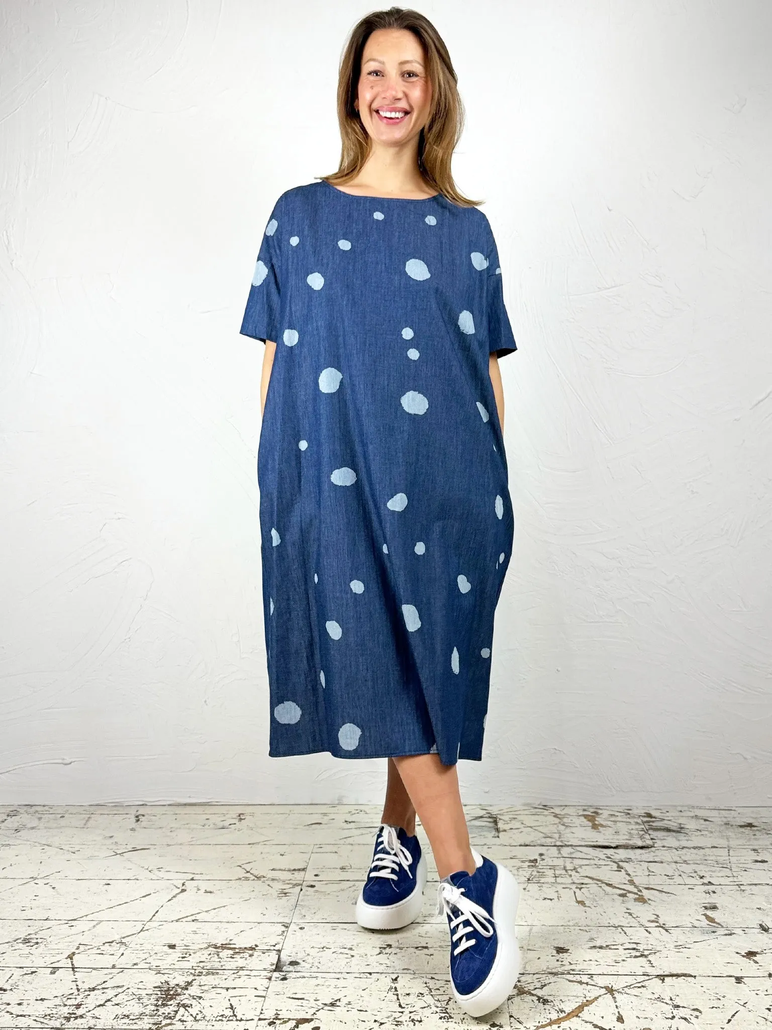 Flattering Cut Quick Drying Spotty Chambray Tunic Dress