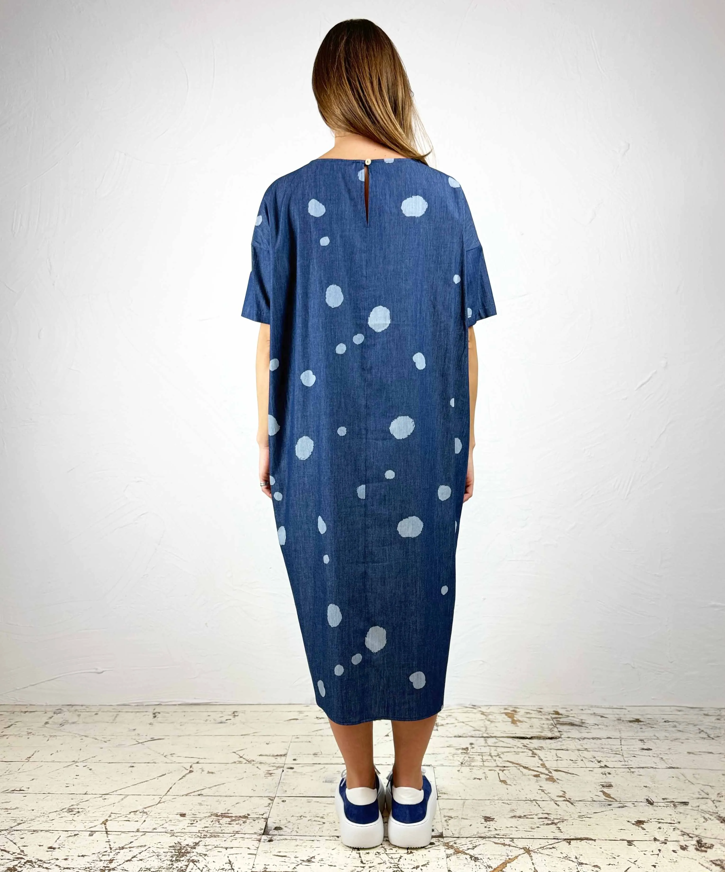 Vibrant Light Holiday Wear Spotty Chambray Tunic Dress