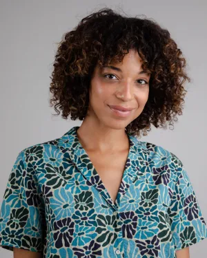 Spring Aloha Blouse Blue Comfy Layer RibbedNeckBanding