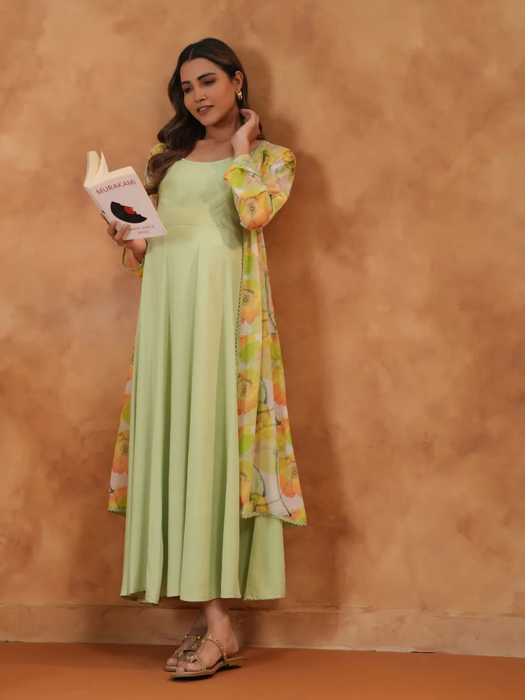 Women's Green Maternity Dress with Cape Jacket Airy Touch Timeless Look