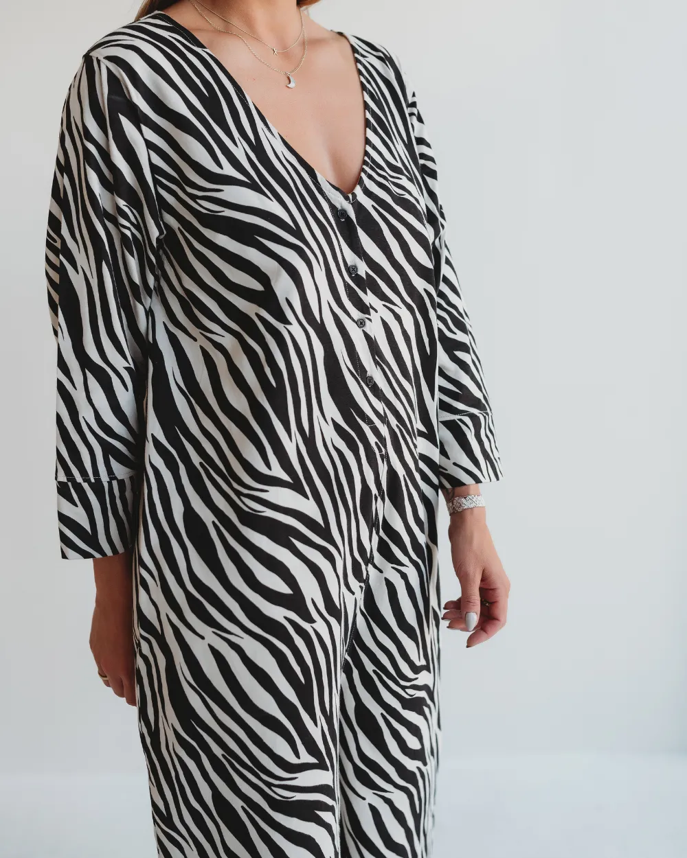 Mai Multicolour Zebra Streak Print V- Neck Jumpsuit StretchFit CompressionKnit