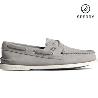 Men's Authentic Original Cross Lace Leather Boat Shoe - Grey (STS24869) Move Easy