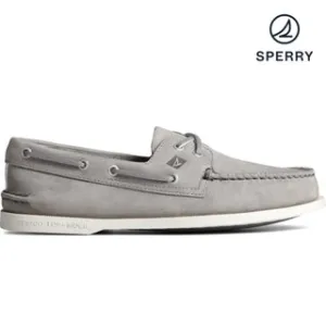 Men's Authentic Original Cross Lace Leather Boat Shoe - Grey (STS24869) Move Easy