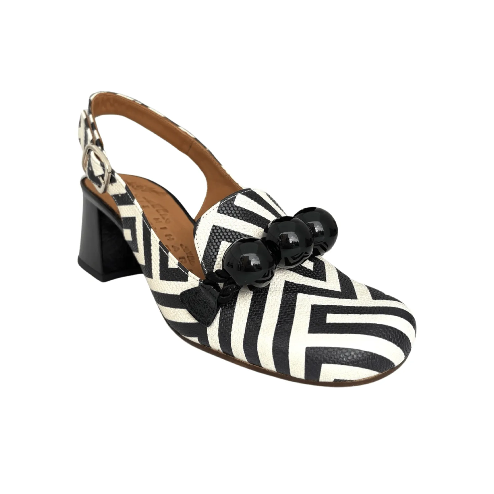 Moby Black/White Geo Print Heel Leather