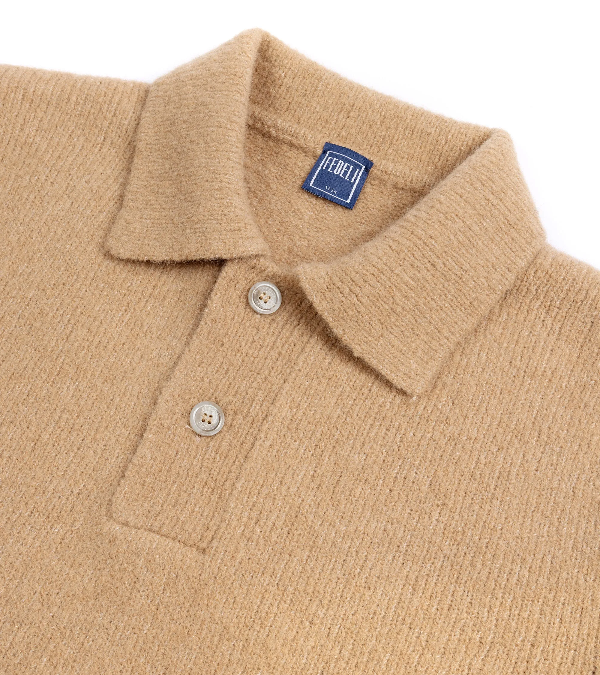 Fedeli Basket Wool Cashmere Mix Long Sleeve Knit Polo Shirt: Tan Comfortable Shoes