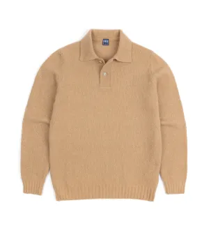 Fedeli Basket Wool Cashmere Mix Long Sleeve Knit Polo Shirt: Tan Comfortable Tunic