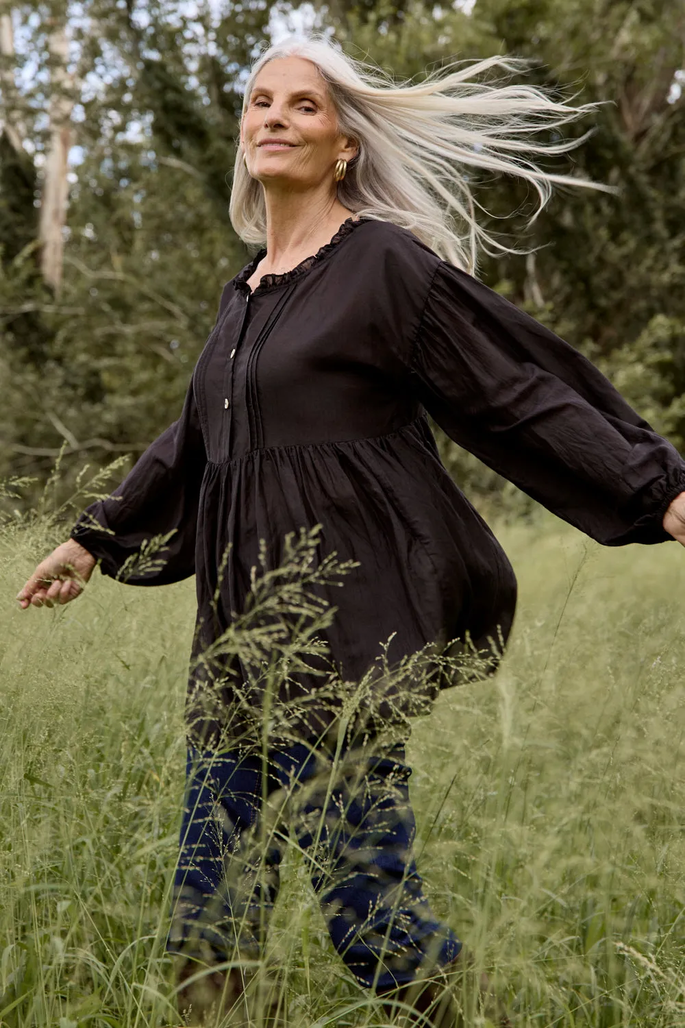 Coco Cotton Silk Blouse in Onyx QuickDry Material
