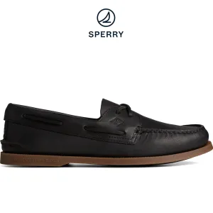 Men's Authentic Original? Cross Lace Leather Boat Shoe Black (STS24956) Drawstring Lace