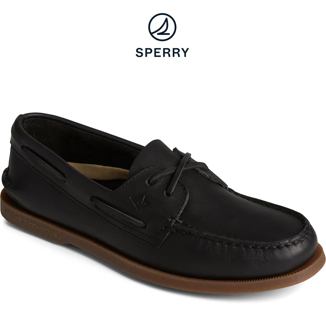 workout shoes Men's Authentic Original? Cross Lace Leather Boat Shoe Black (STS24956)