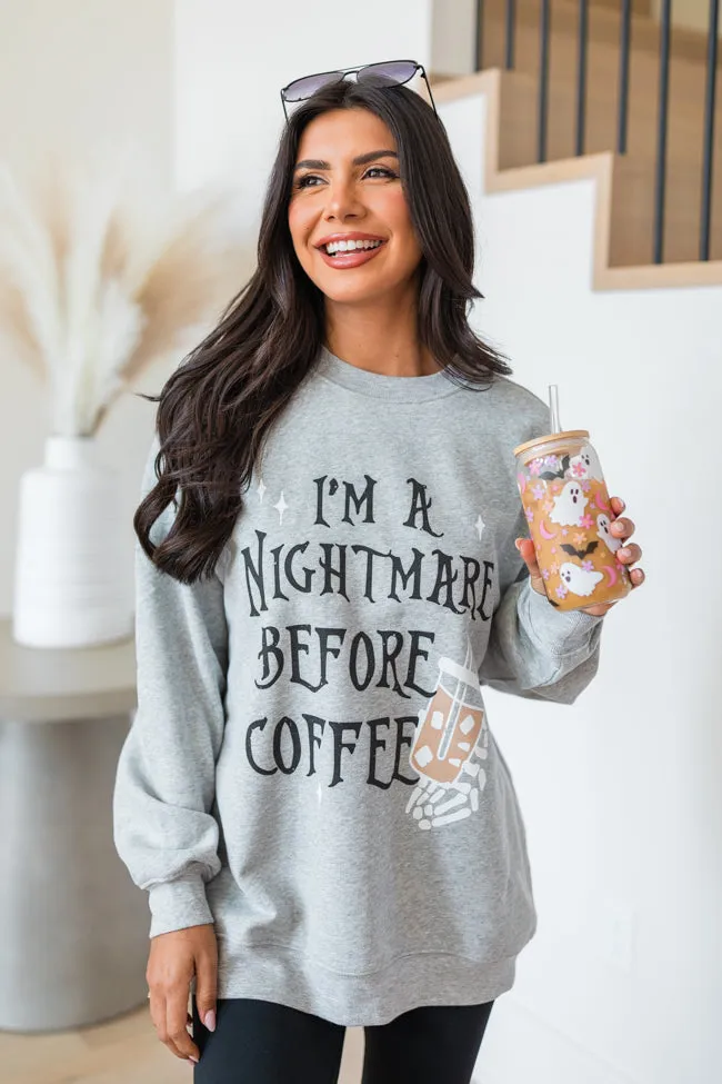 Airflow Mesh Panels Easy Style Wear I'm A Nightmare Before Coffee Light Grey Graphic Sweatshirt SALE