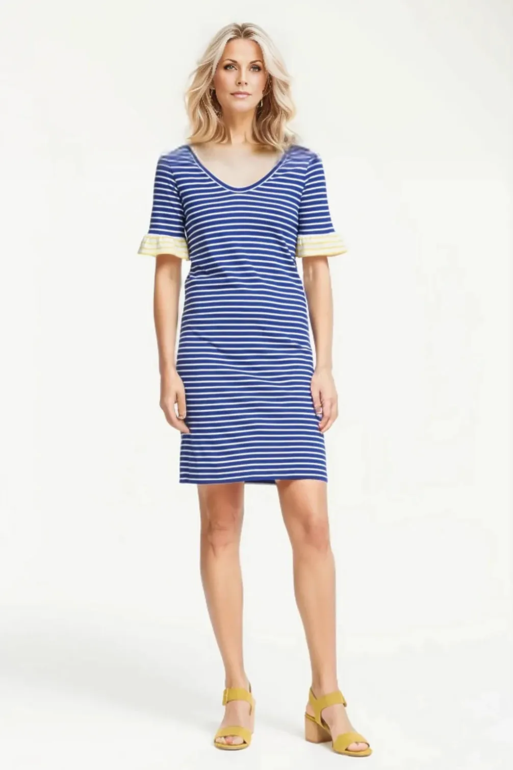 Fashion Layers Tie-Detail Stripe Jersey V Neck Dress