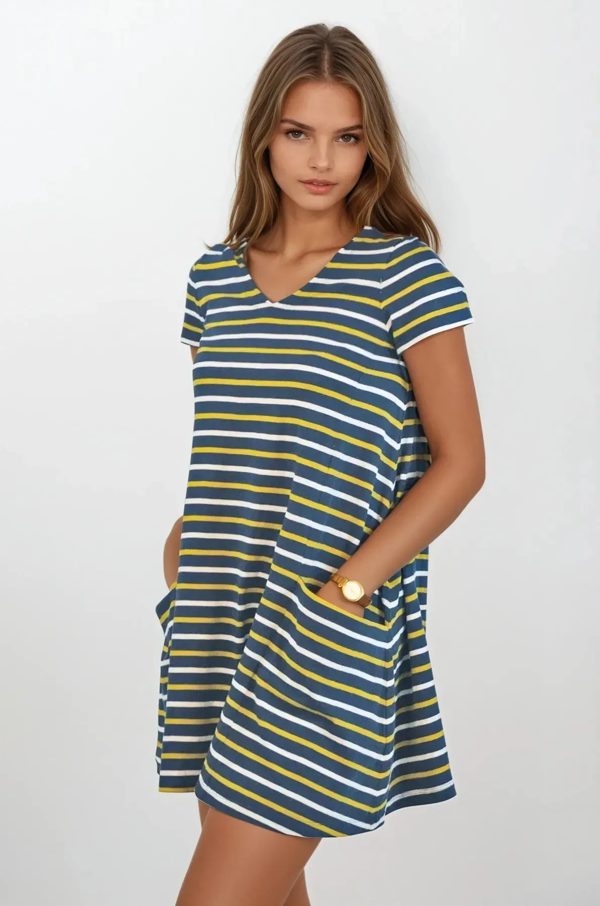 Stripe Pocket Swing Dress Minimalist Elegance