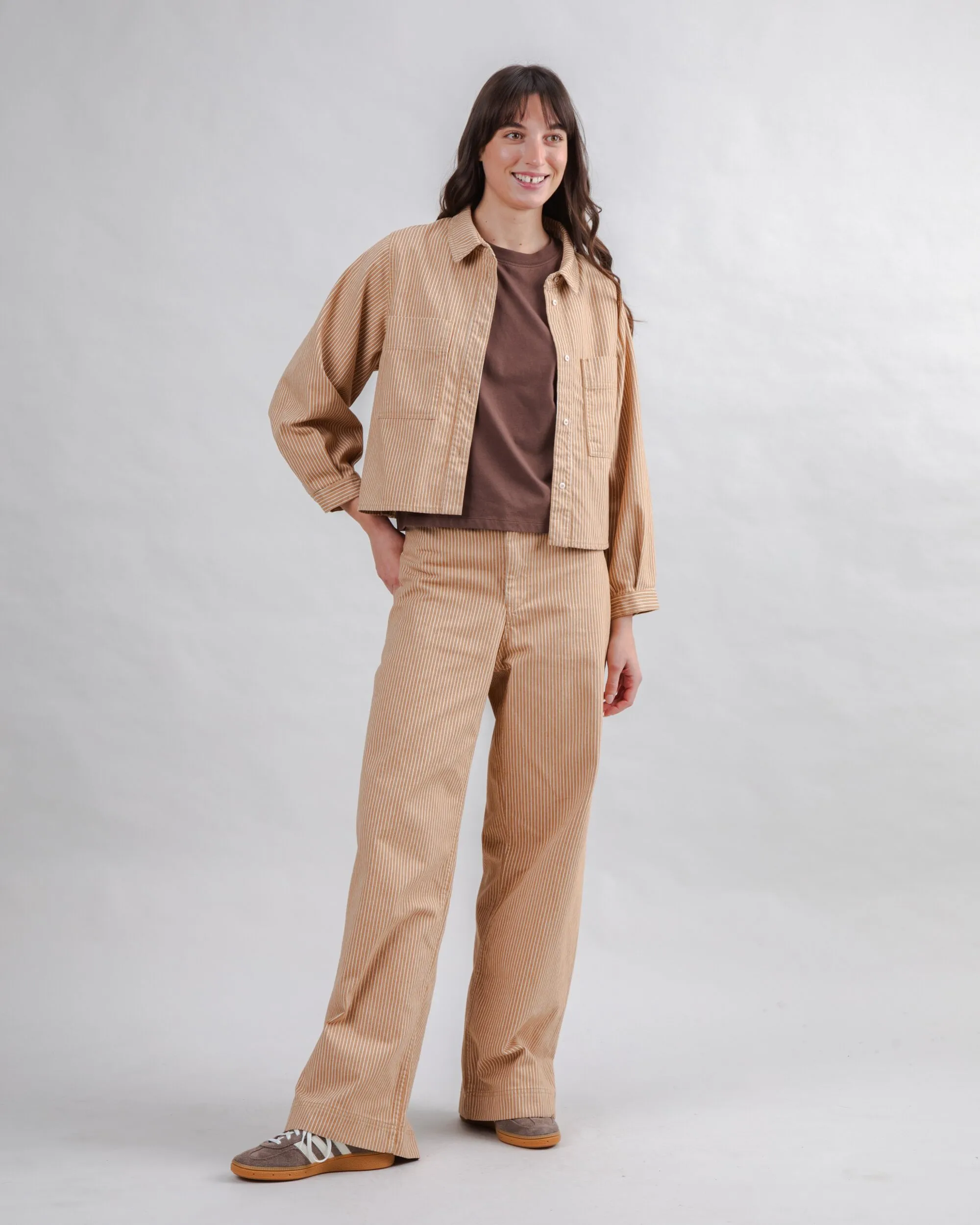 Simple Yet Elegant Striped Boxy Shirt Camel