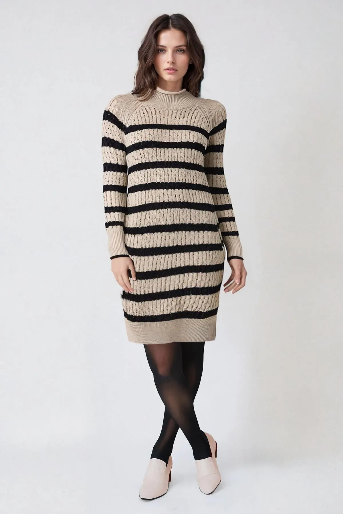 Striped Cable Knit Jumper Dress Refined Feel Chic Silhouette