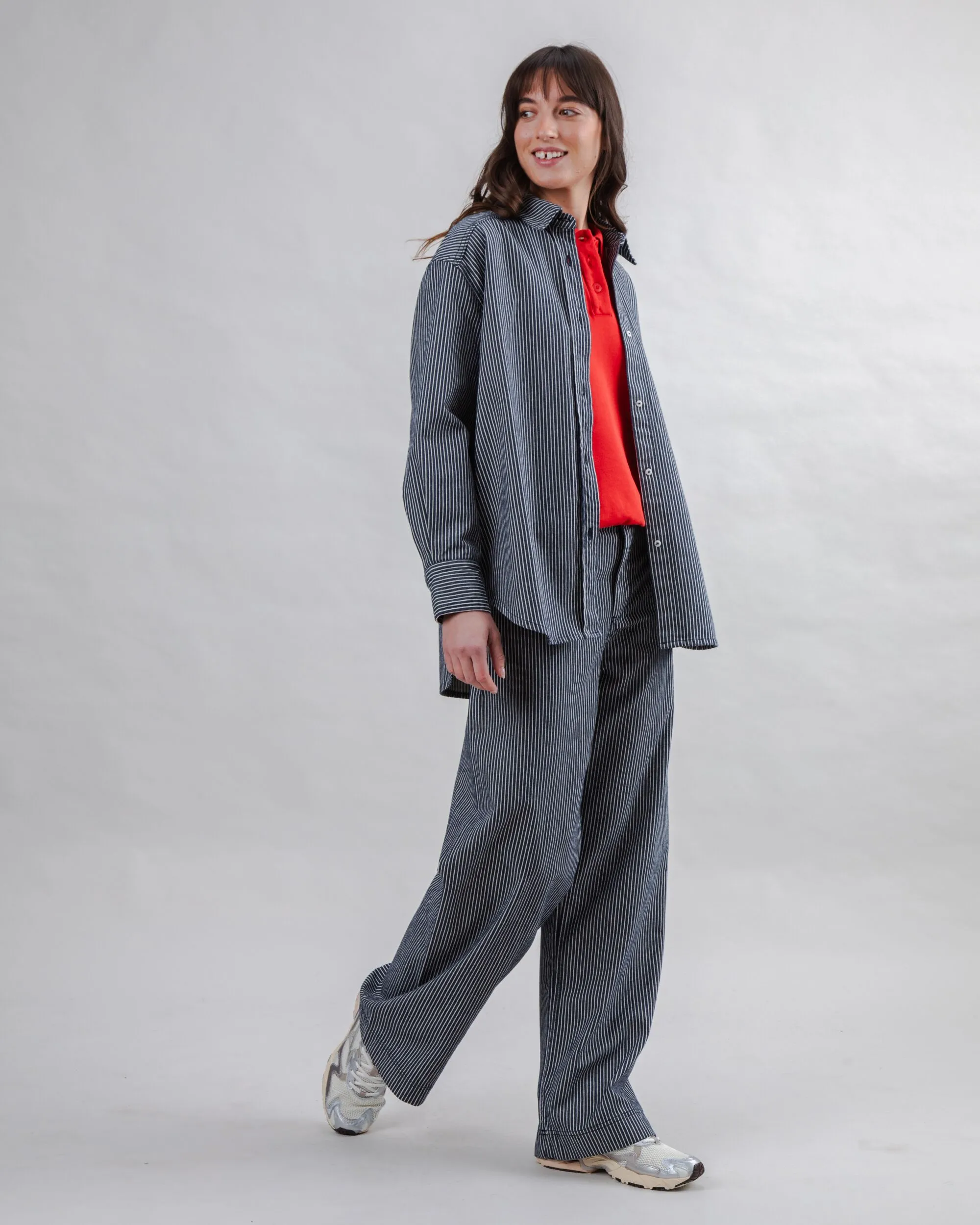 vacation wear Striped Denim Long Overshirt