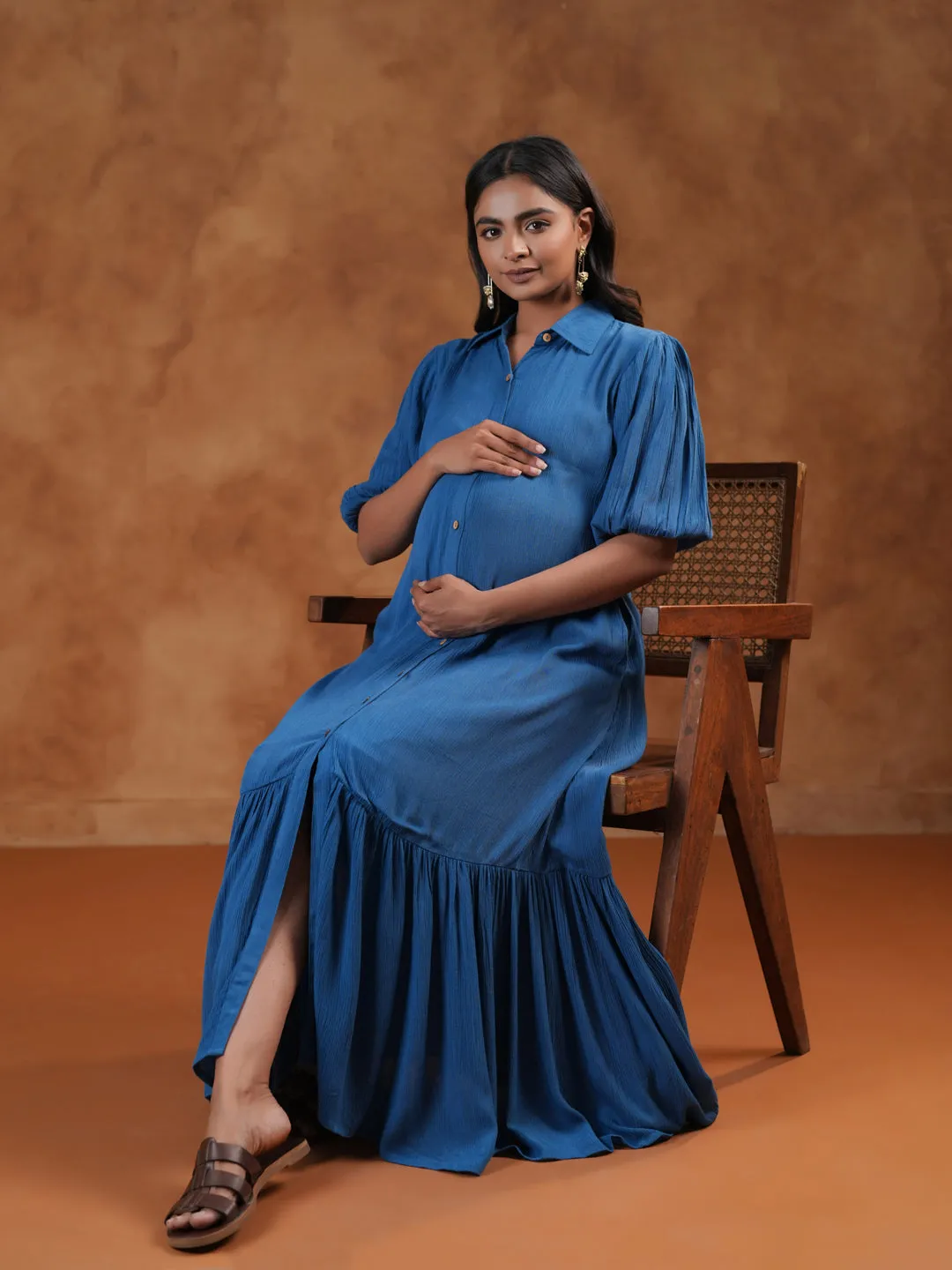 Winter Wrap Women's Blue Maternity Dress