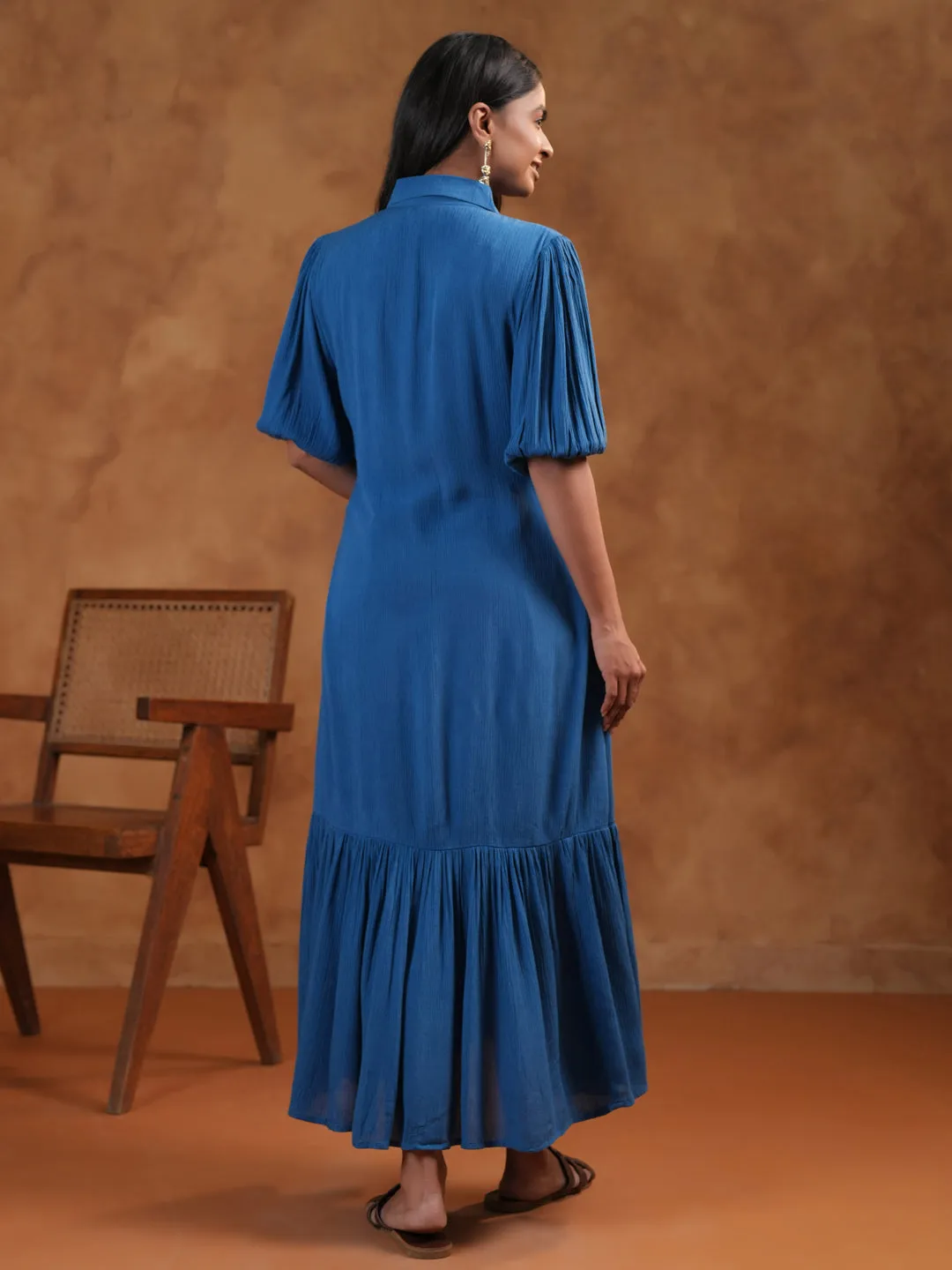 Women's Blue Maternity Dress Classic structured dress Sleek Drape