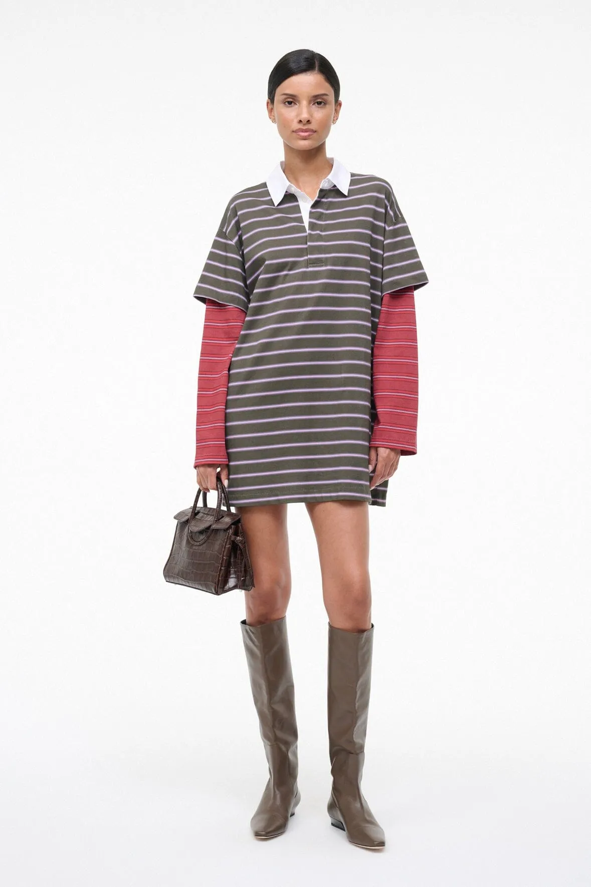 IVAR DRESS | PINE STRIPE BURGUNDY STRIPE wrap waist