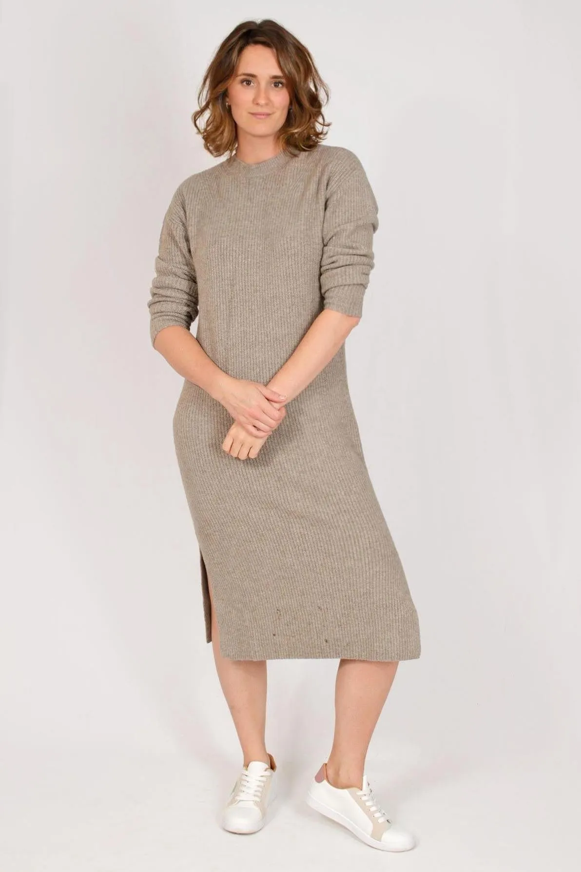 Taupe Ribbed Knit Midi Dress Modern Layers