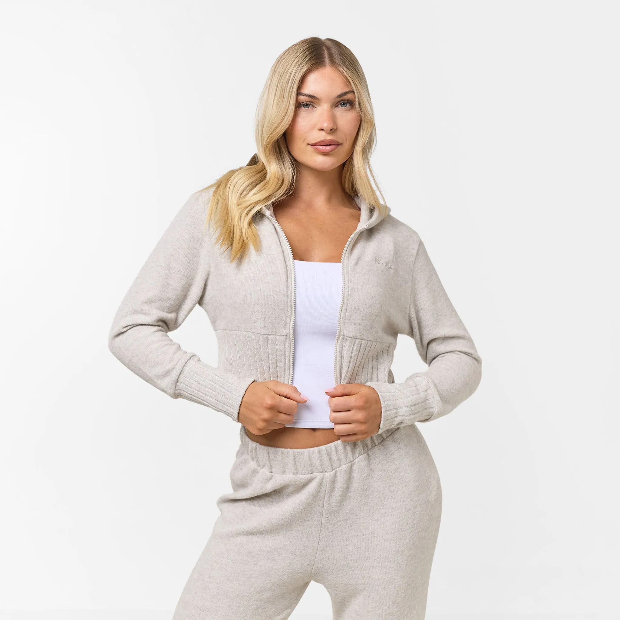 Cropped Knit Hoodie | Oat Marl Breathable Layer