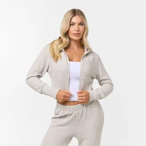 Cropped Knit Hoodie | Oat Marl Breathable Layer