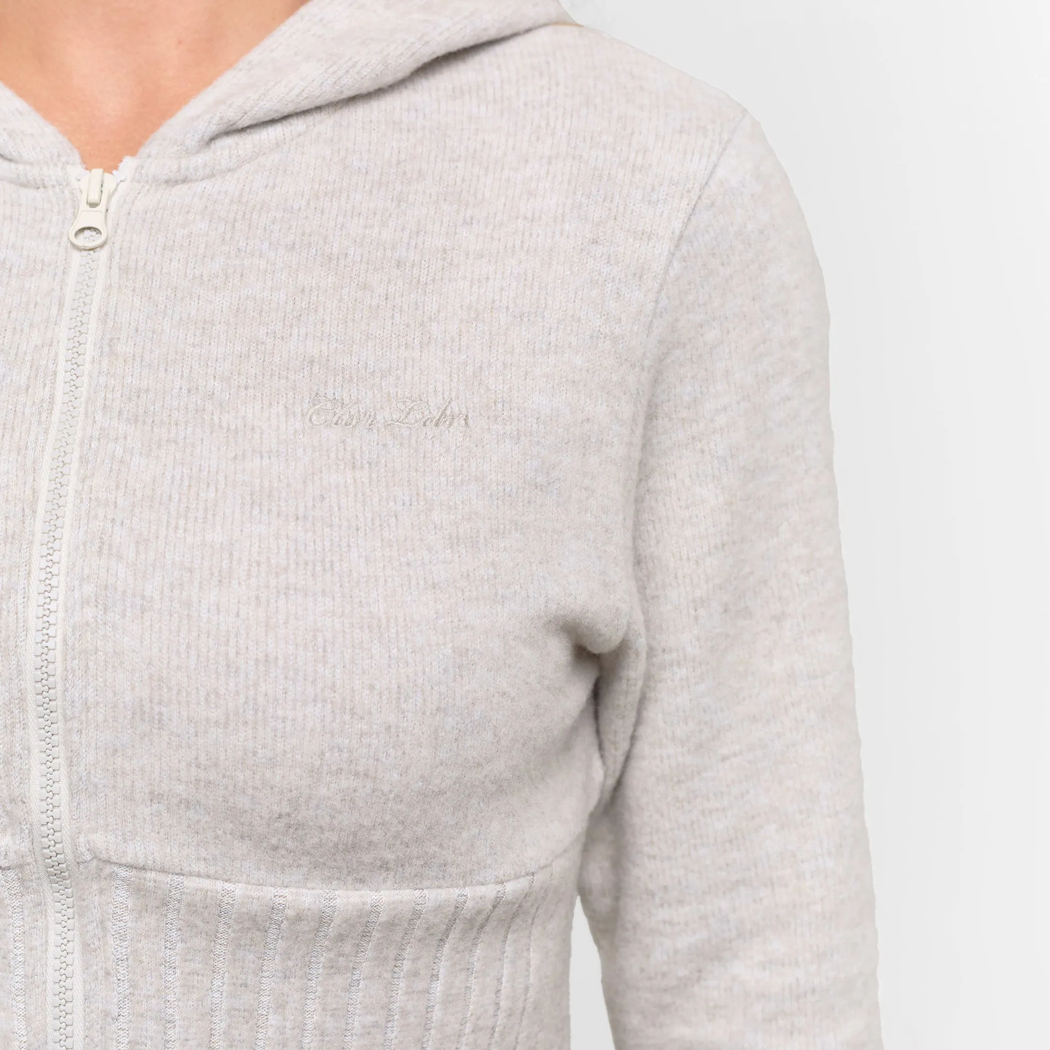 Timeless Minimal Linen Cropped Knit Hoodie | Oat Marl