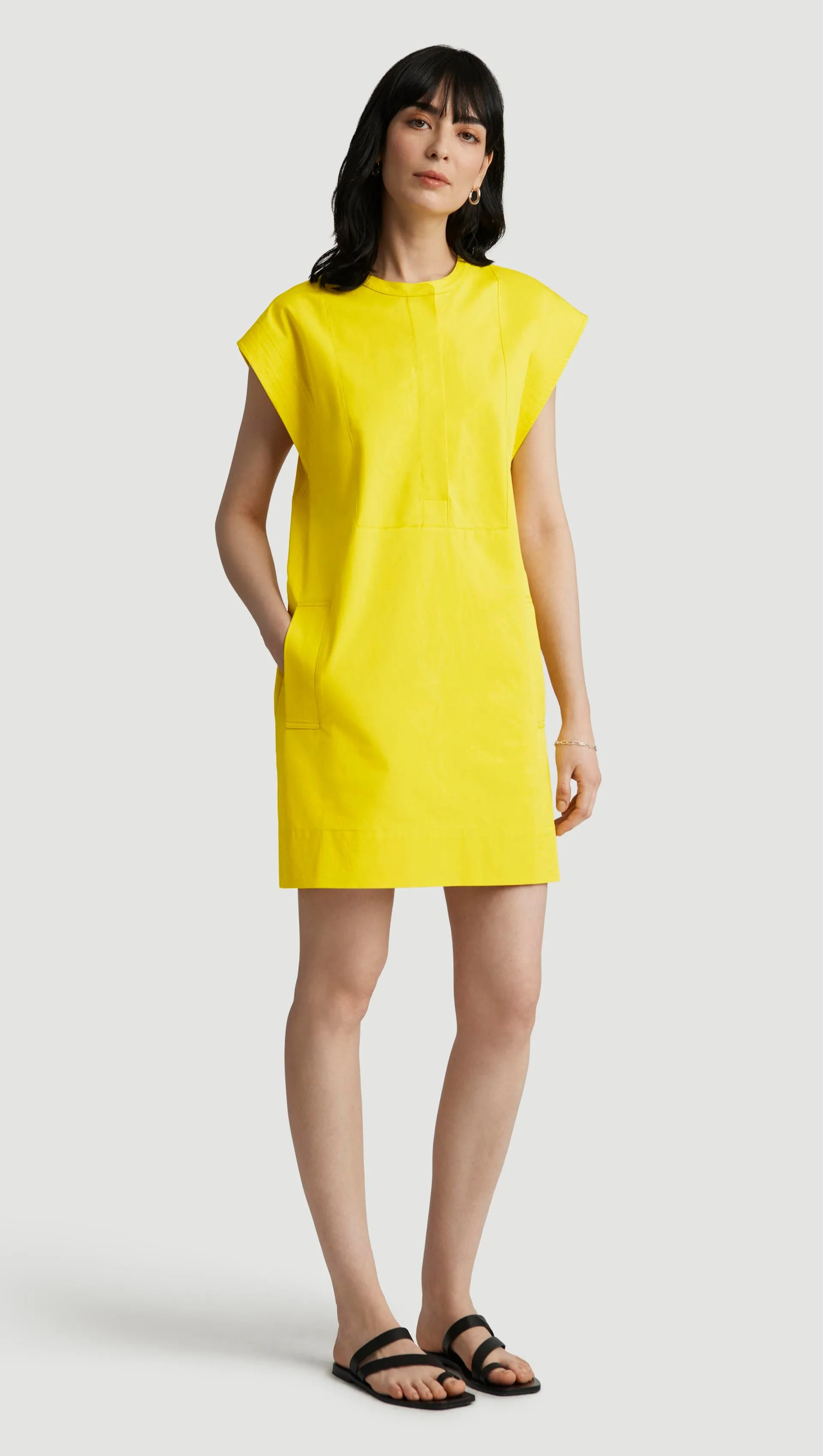 FlexibleClosure Mini Bib Dress in Cotton Twill | Lemon