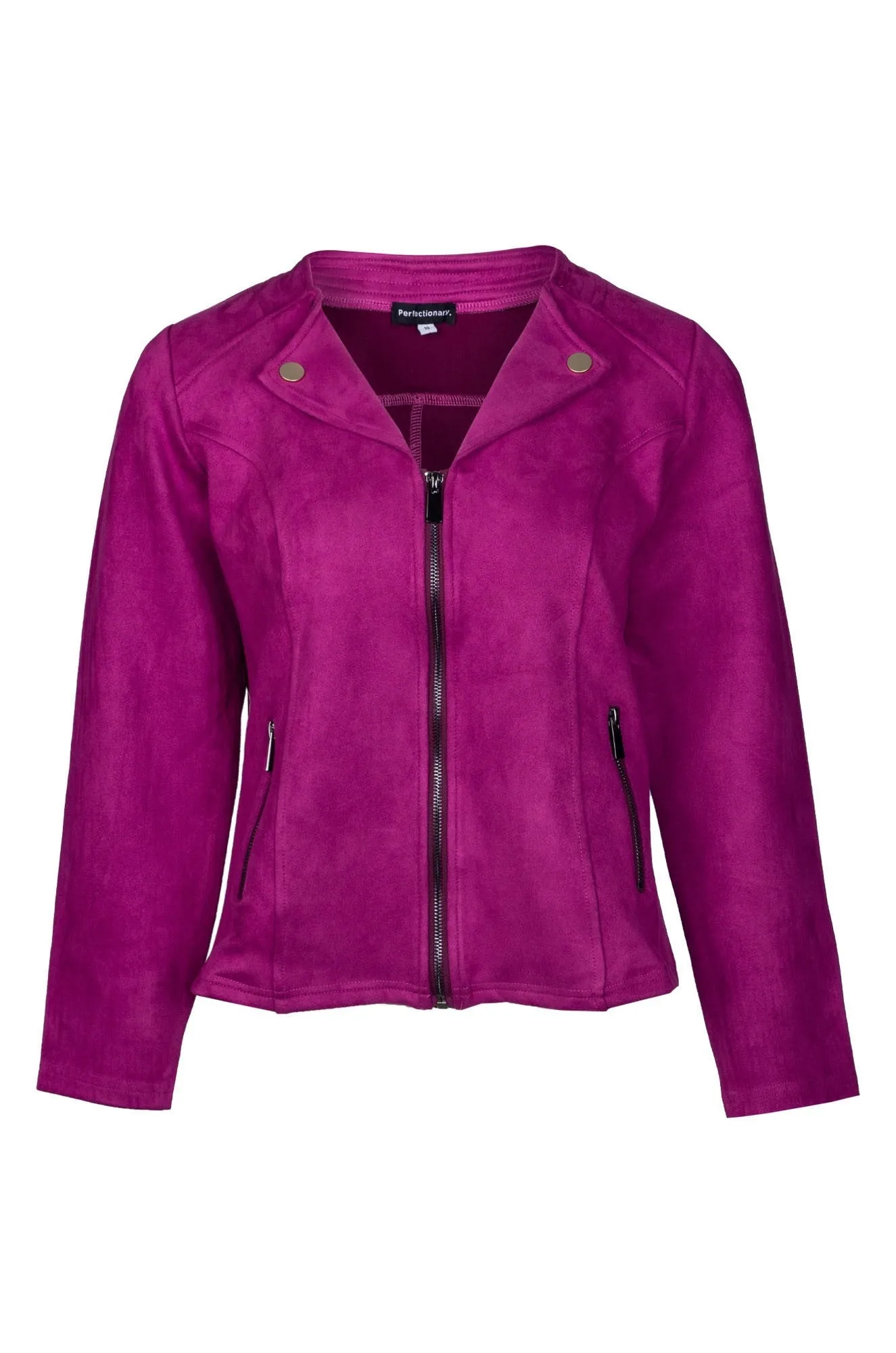 Timeless Fit Style Static Dissipating Threading Suede Look Jacket | MAGENTA | 4062B1