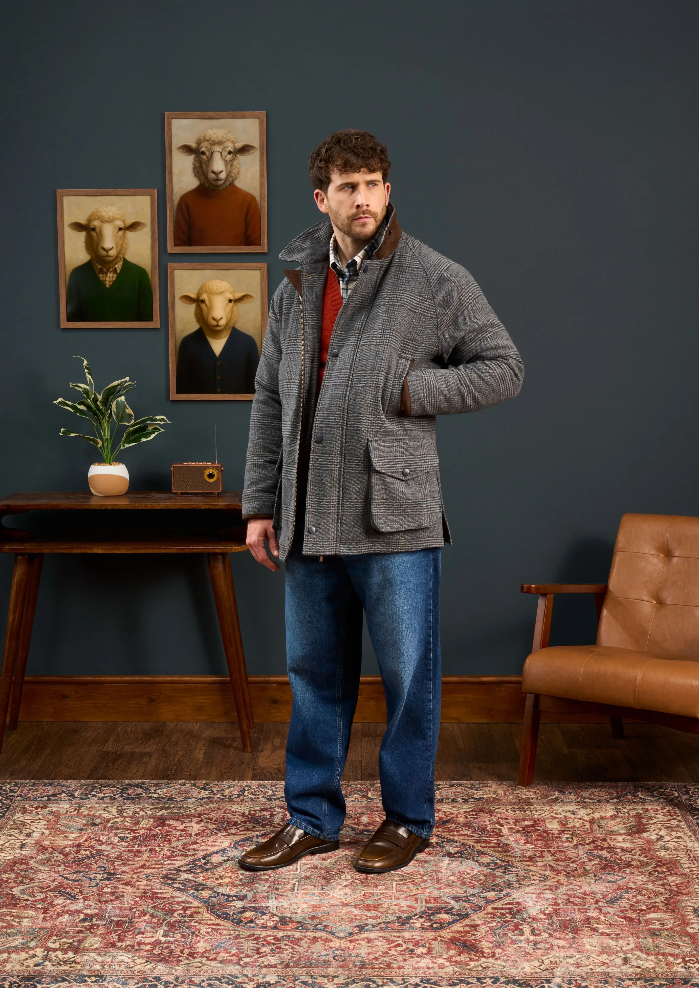 Stylish Basics Surrey Waterproof Tweed Coat In Blue Check - Shooting Fit