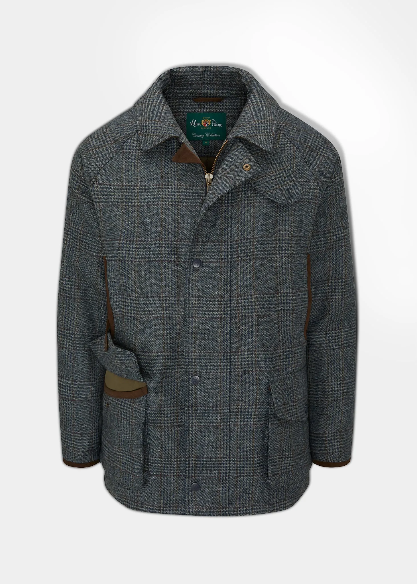 Surrey Waterproof Tweed Coat In Blue Check - Shooting Fit Odor Control Fibers