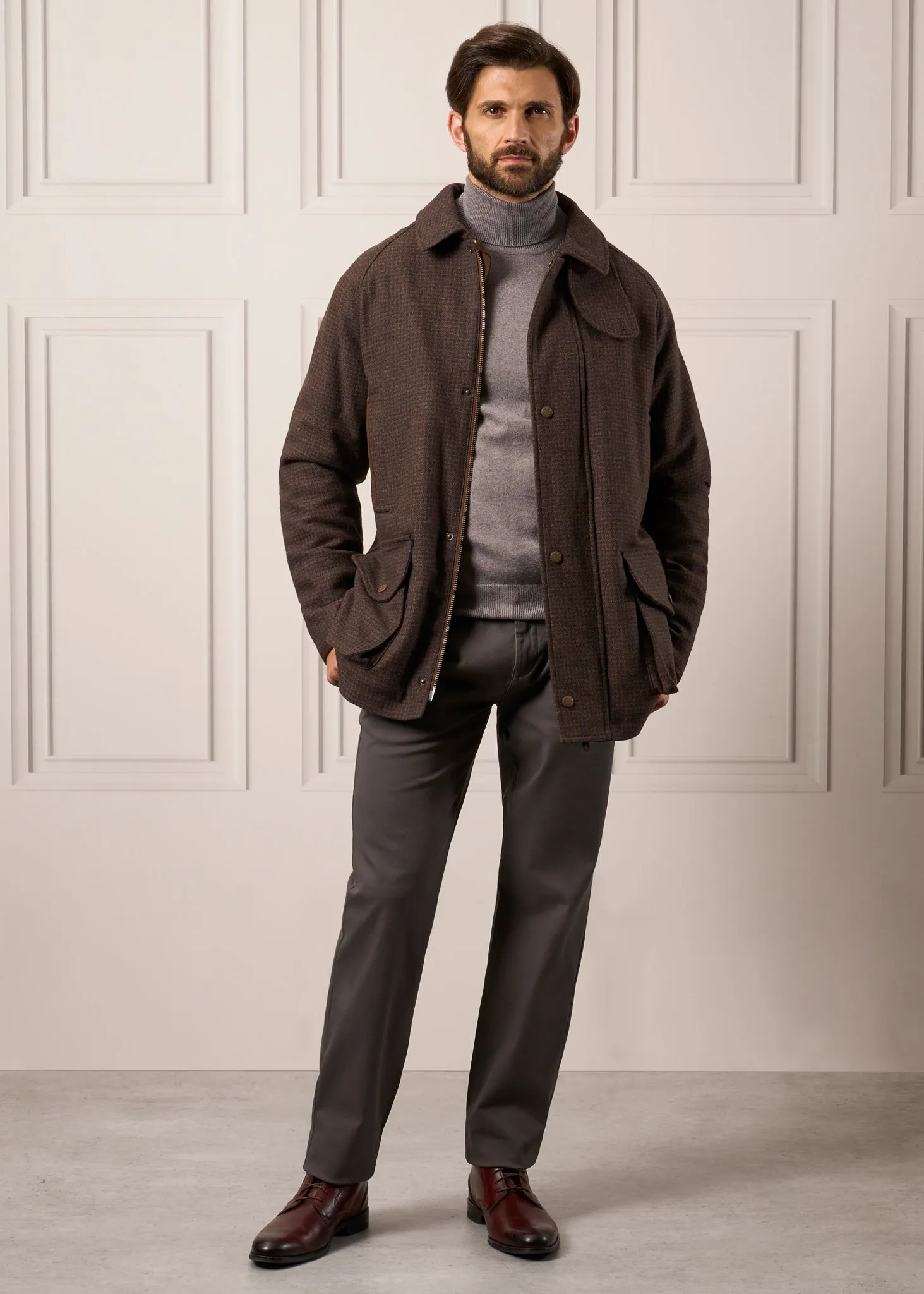 Surrey Waterproof Tweed Coat In Bramble - Shooting Fit Heat Reflective Lining Stylish Basics