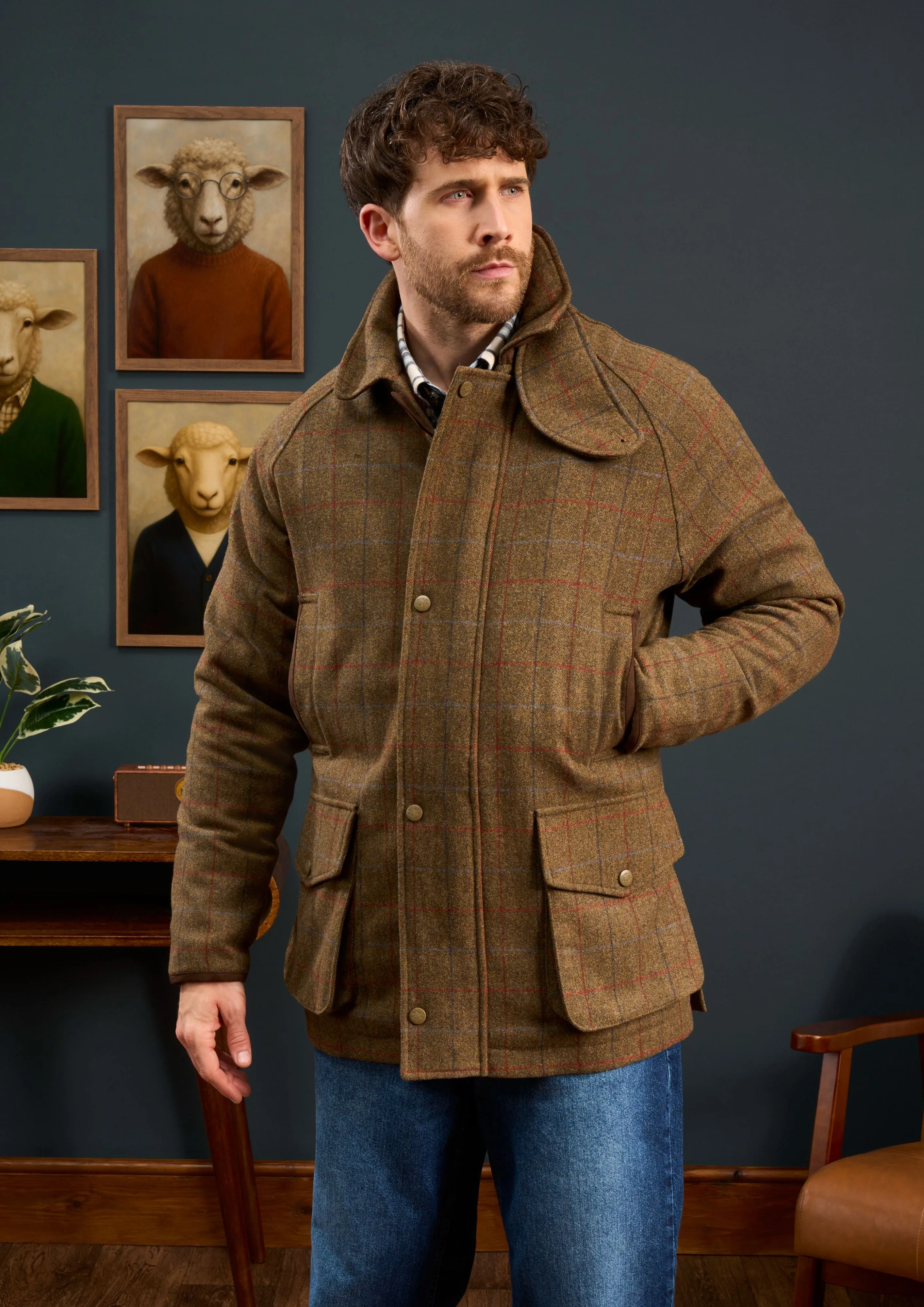 Surrey Waterproof Tweed Coat In Hawkswood - Shooting Fit Double Layered Collar Cold Outfit