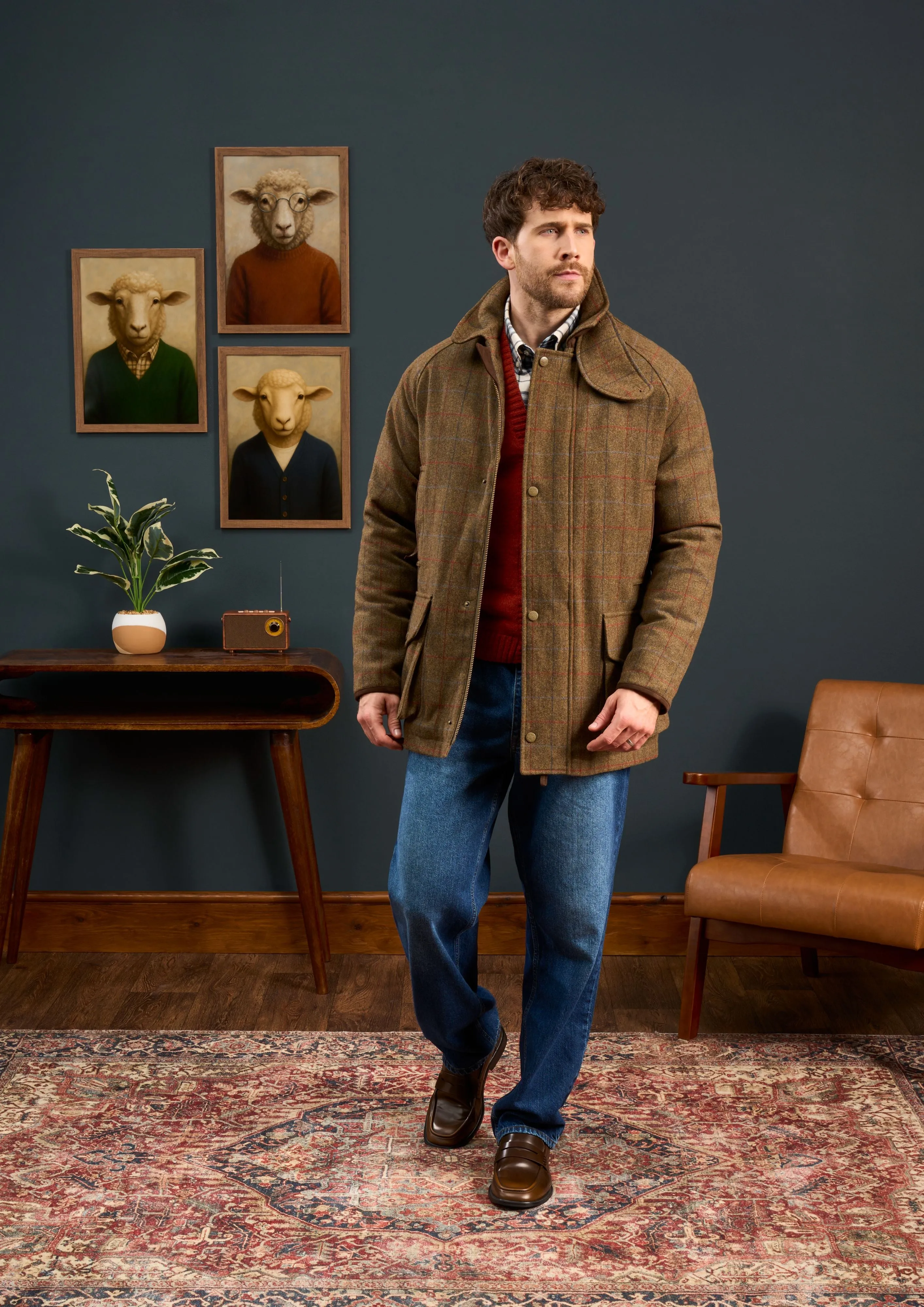 Glow In Dark Trims Surrey Waterproof Tweed Coat In Hawkswood - Shooting Fit