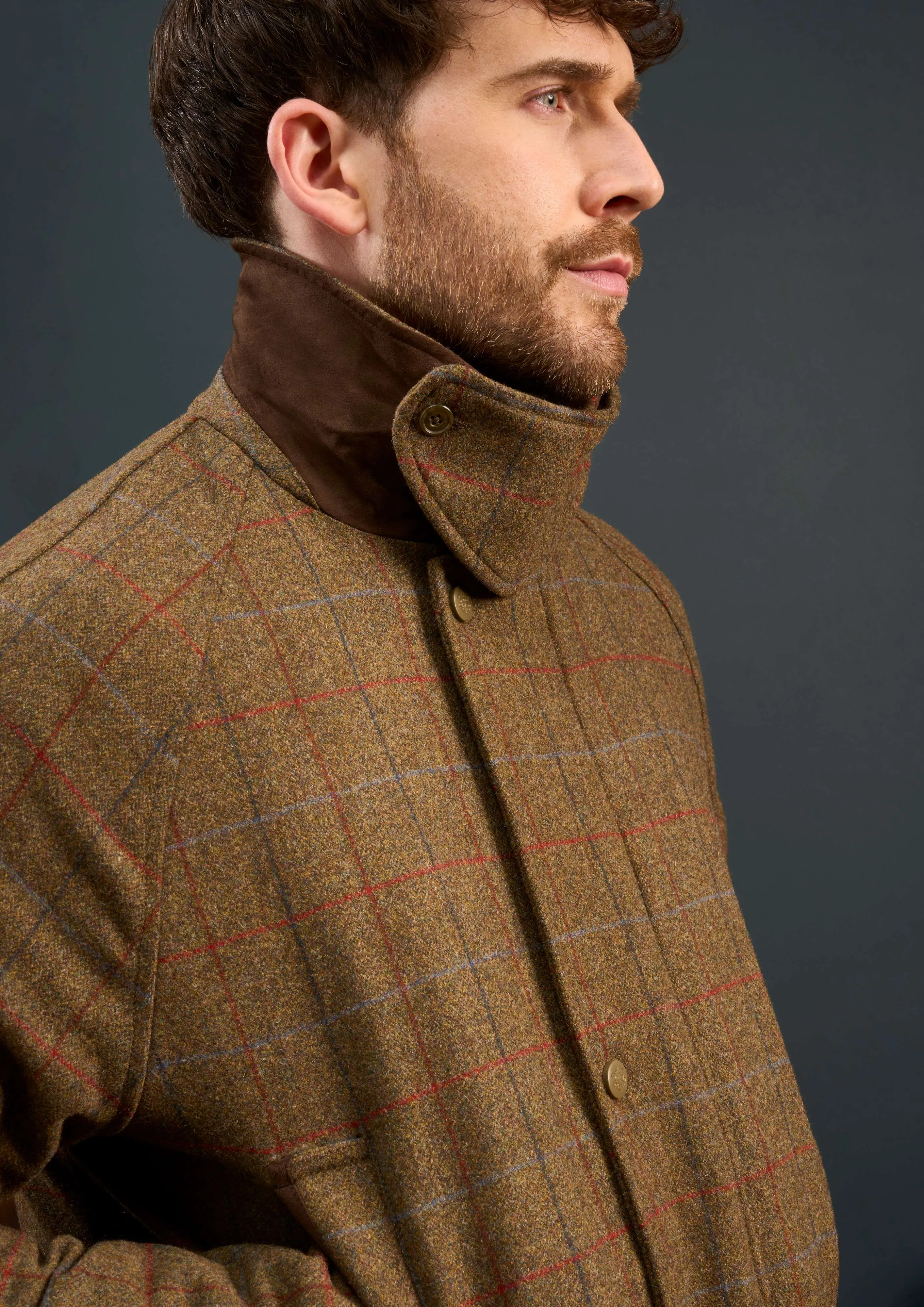 Reflective Trim Surrey Waterproof Tweed Coat In Hawkswood - Shooting Fit