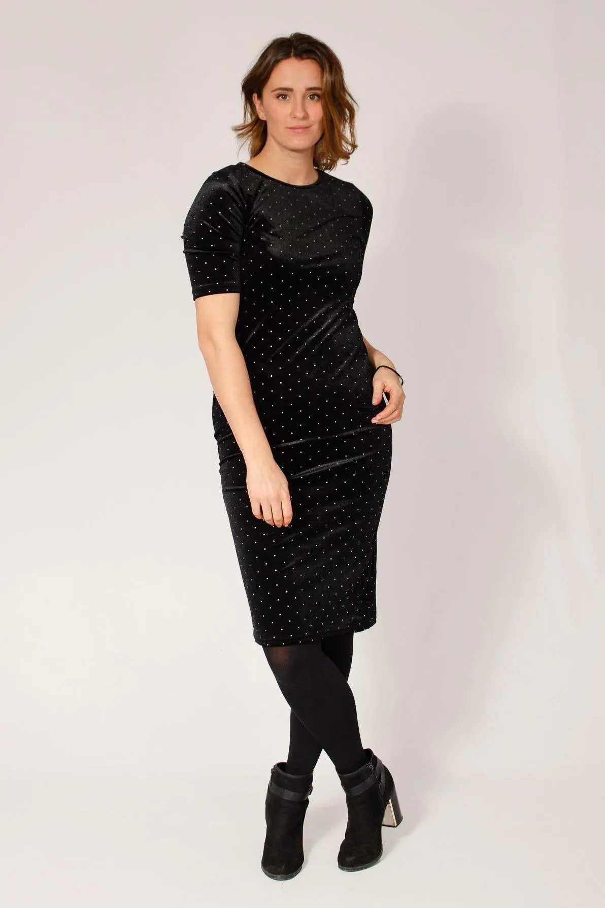 Tall Fit Black Velvet Sparkle Dress