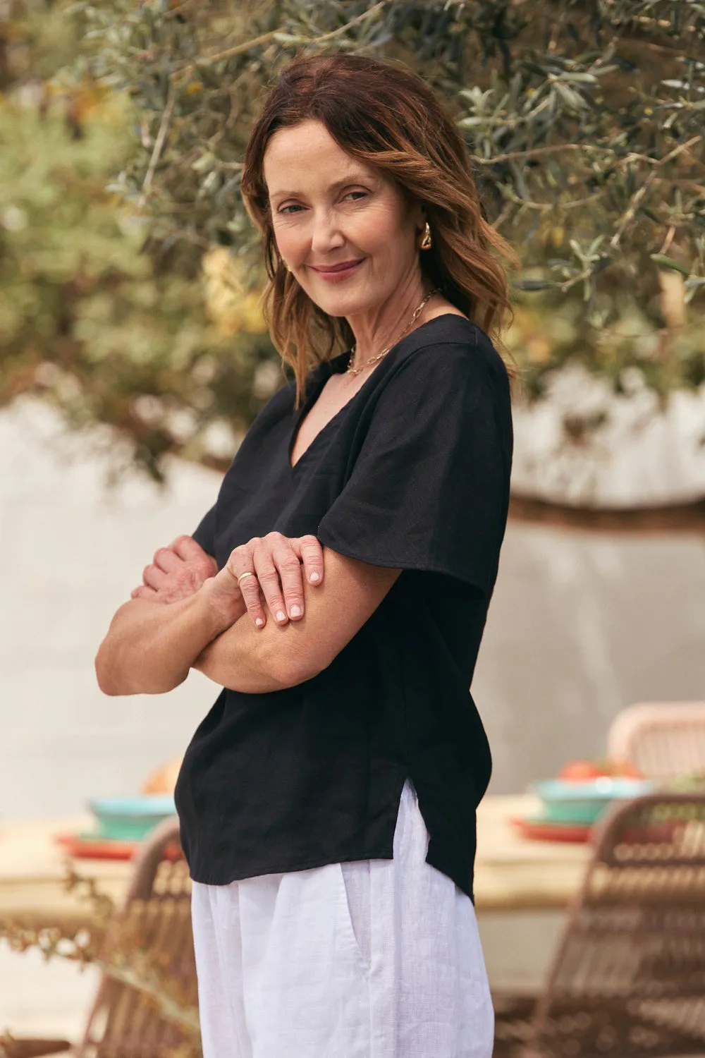 Lightweight Fashion Simple yet stylish Tamara Flutter Sleeve Linen Top in Black