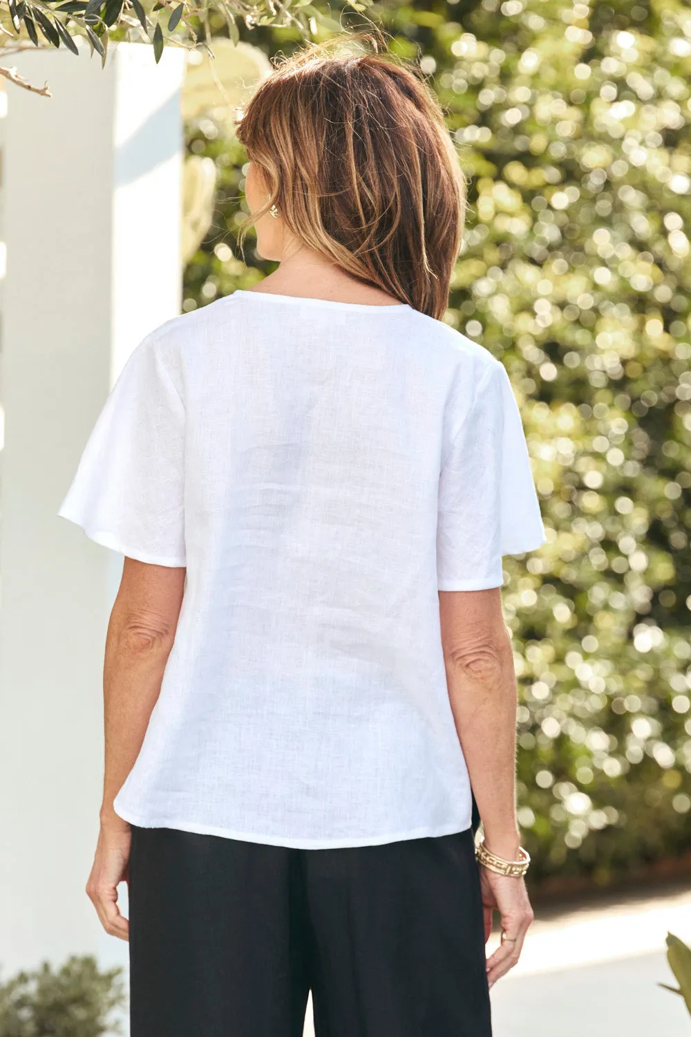 Cozy Style Tamara Flutter Sleeve Linen Top in White