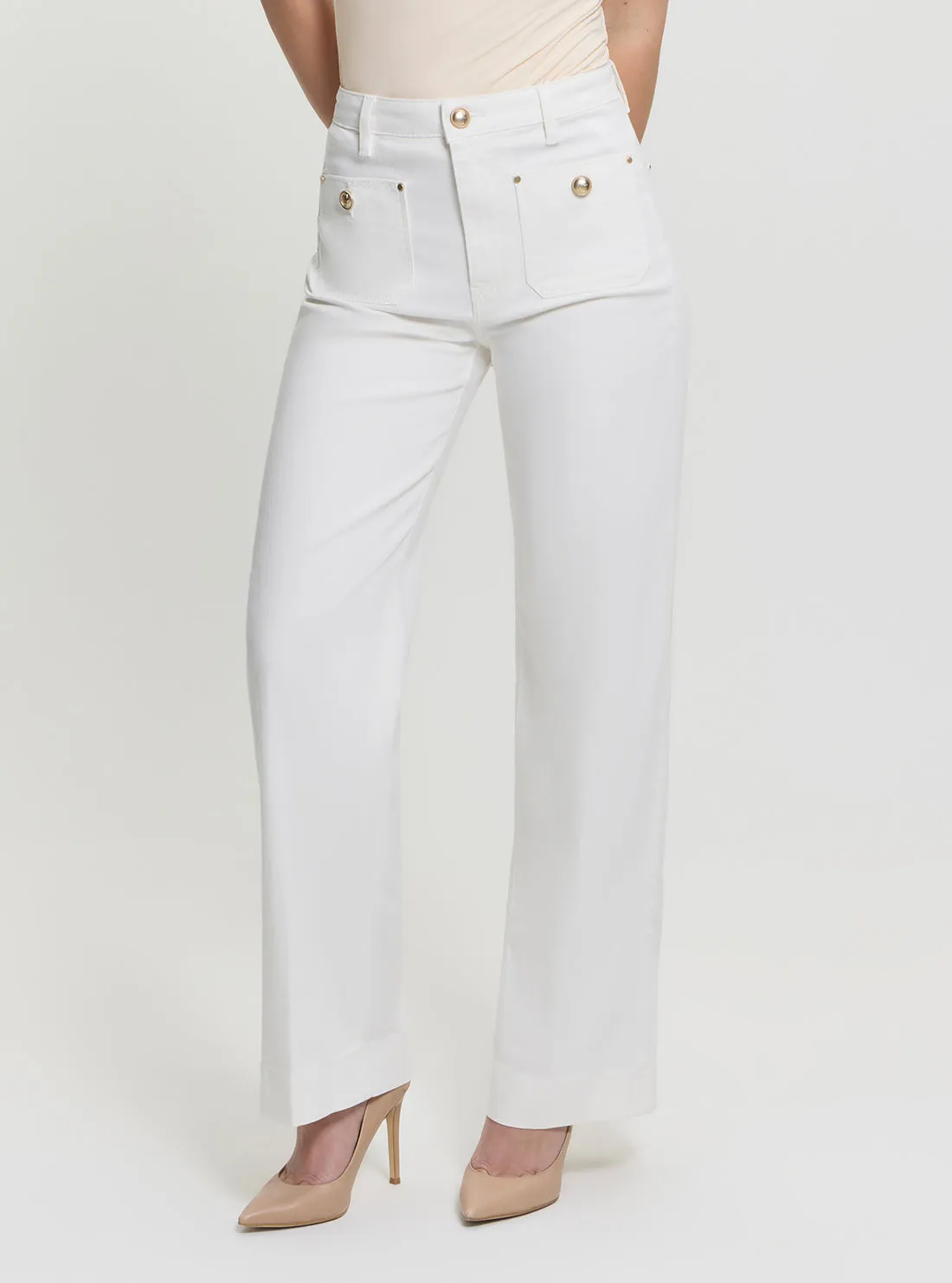 Softened Fabric Fashion Comfort White High-Rise Relaxed Fit Wide Leg Jeans