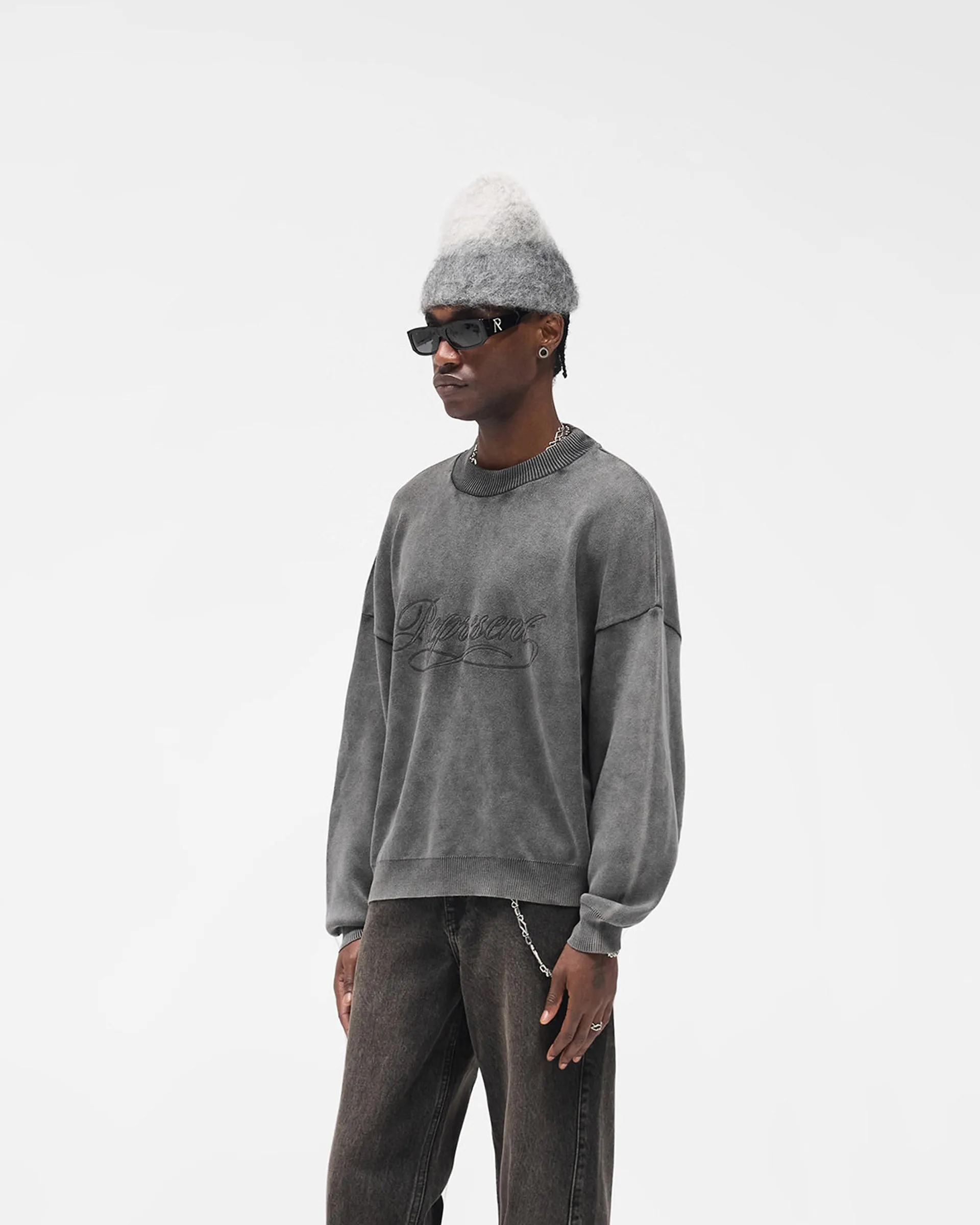 Compression Fit Stamped Sweater - Vintage Grey