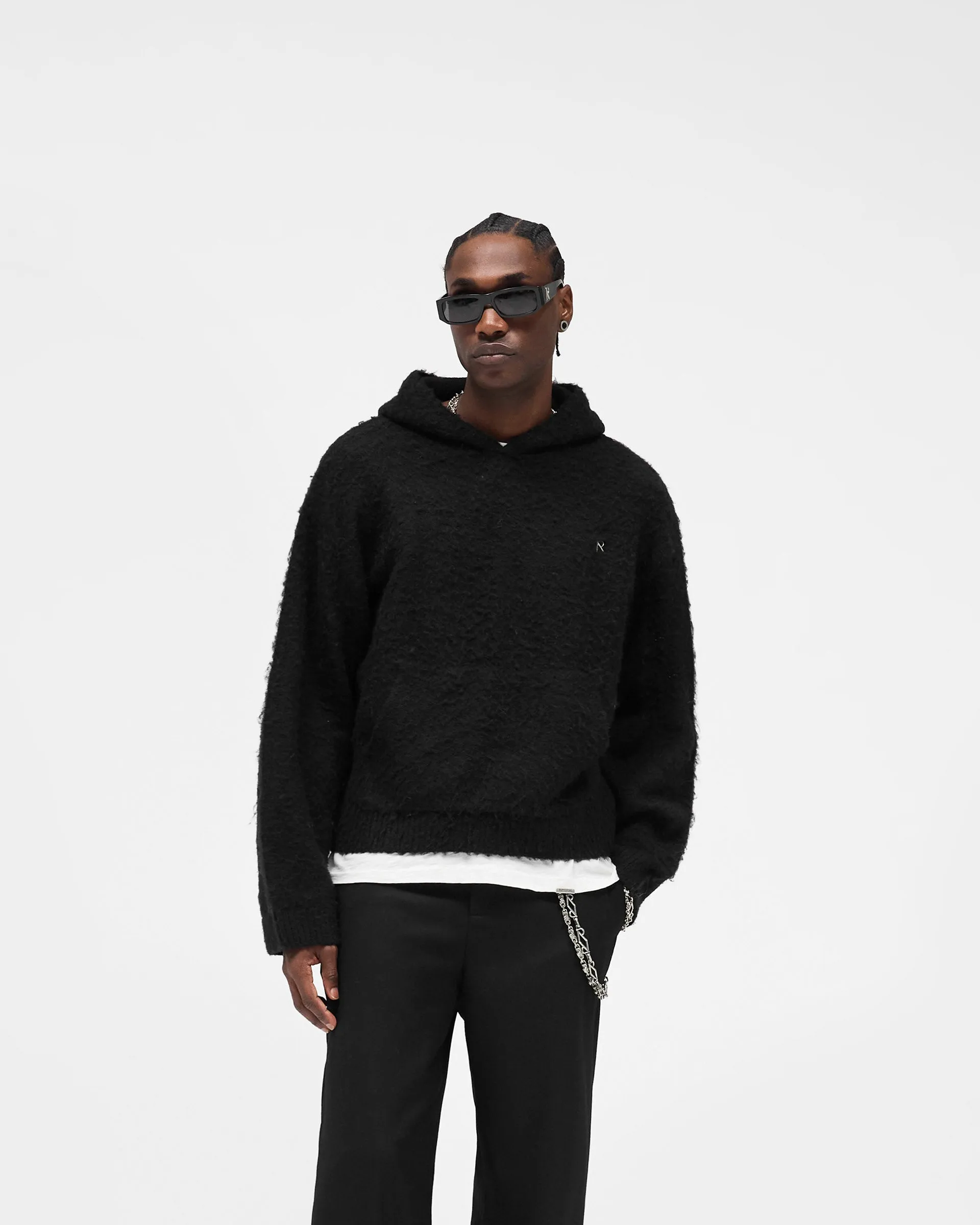 AntiPilling Fabric Textured Borg Hoodie - Jet Black