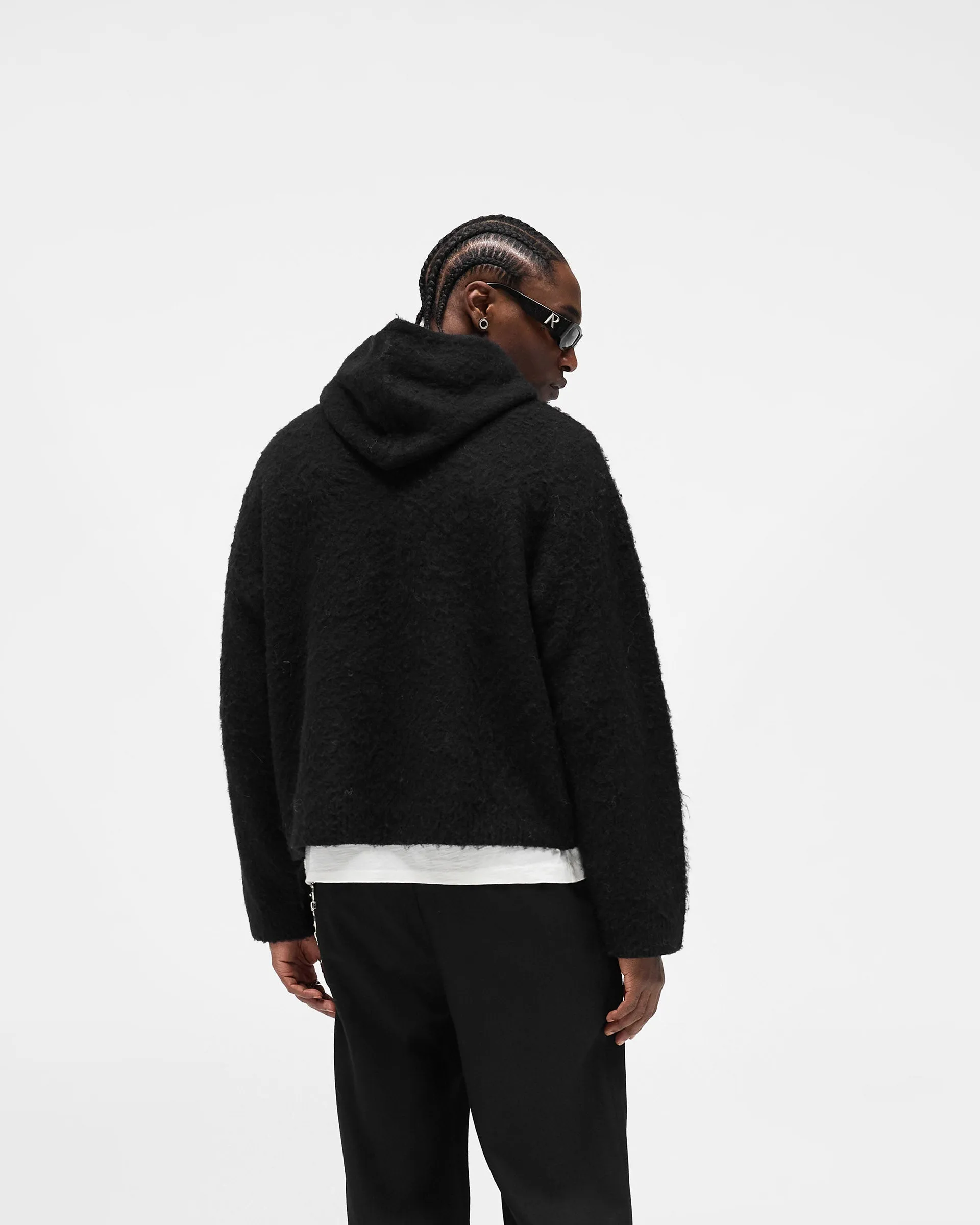 Walk Mood Textured Borg Hoodie - Jet Black