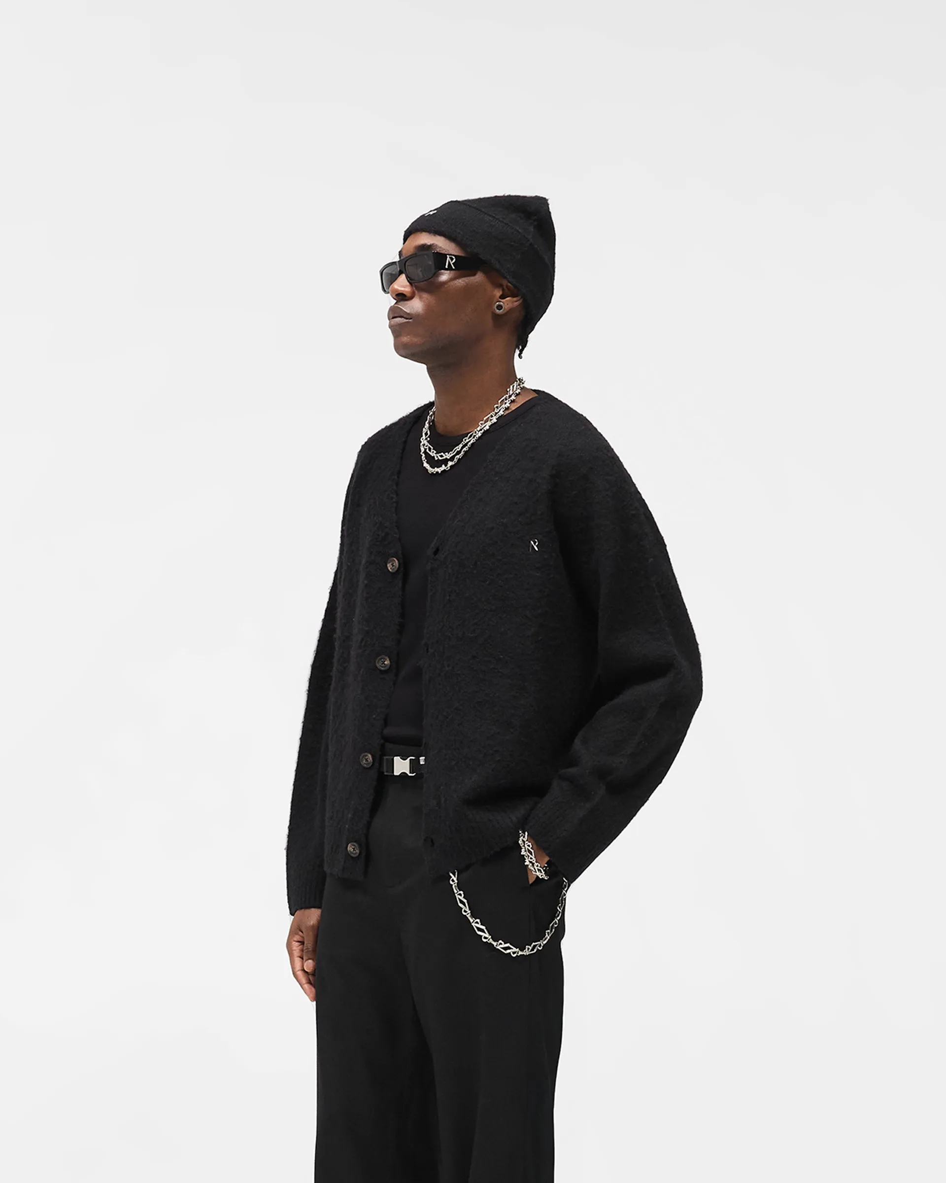 Forest Air Textured Knit Cardigan - Jet Black