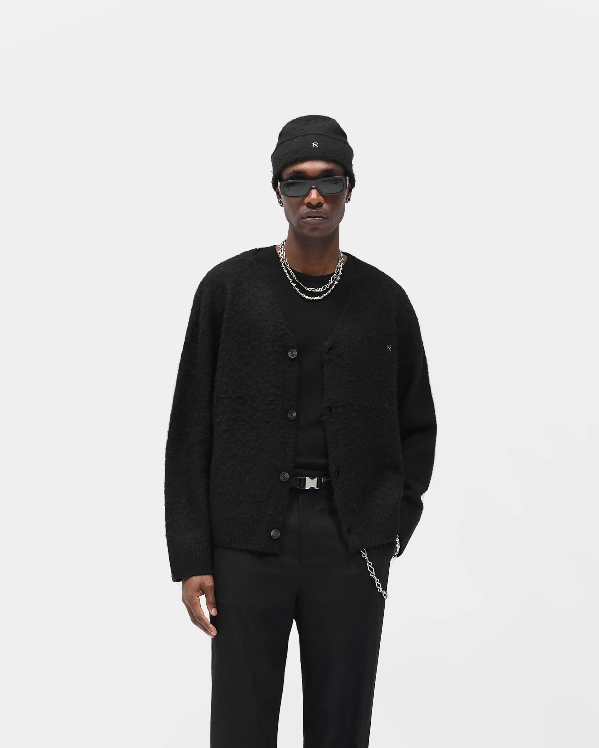 TactileStitching Textured Knit Cardigan - Jet Black