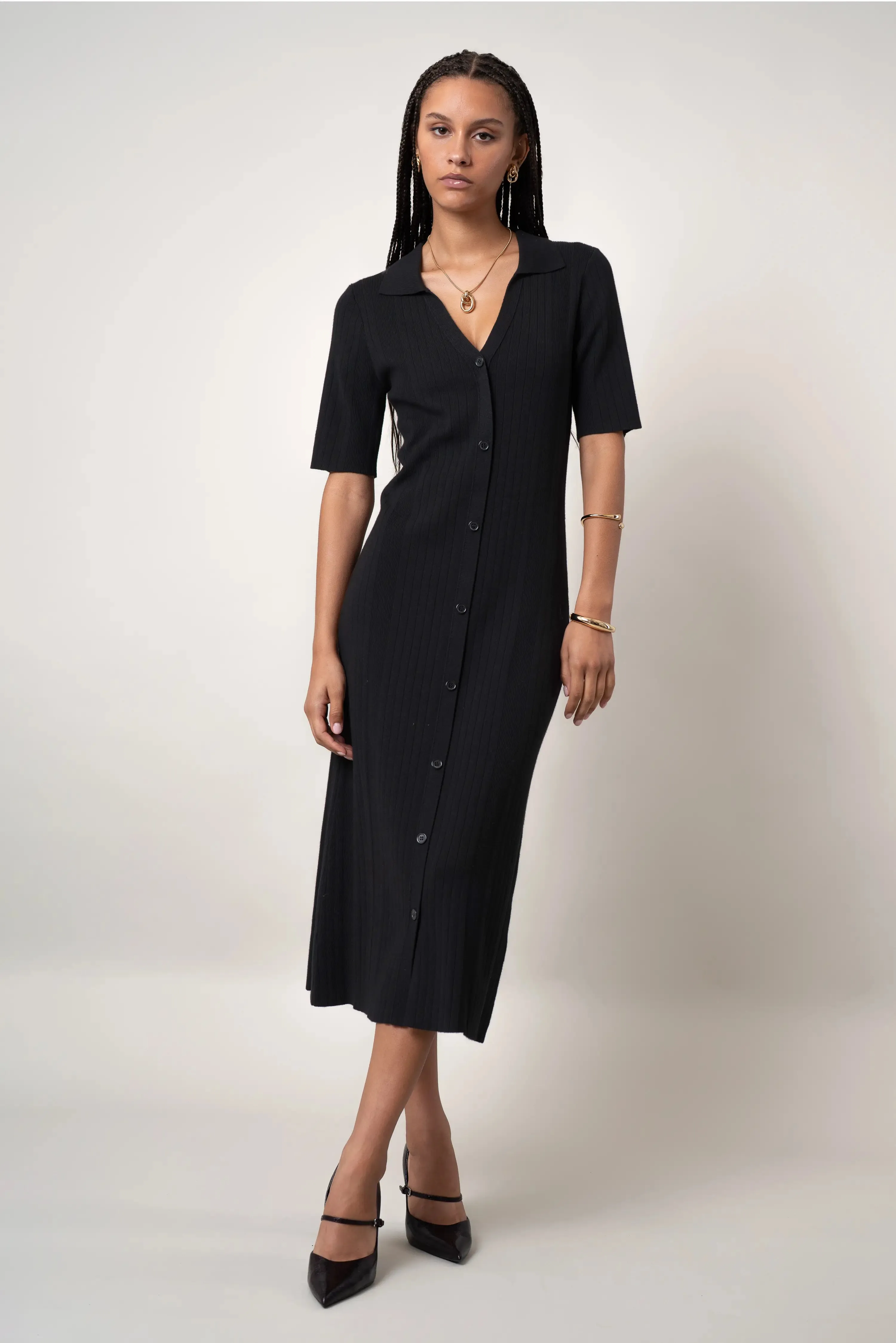 The Button-Front Polo Dress Smooth Motion