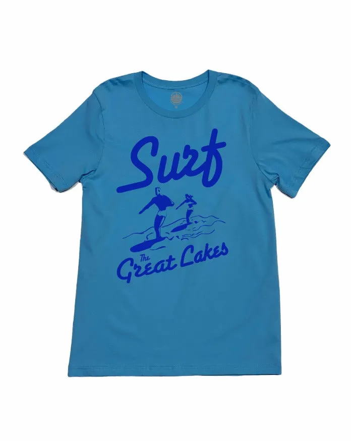 Soft and Stylish Easy Wear The Great Lakes State SURF THE Great Lakes T-Shirt - Lake Blue