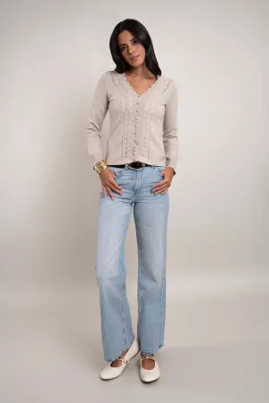 The Scallop Trim Cardigan Noble Core Earth Fit