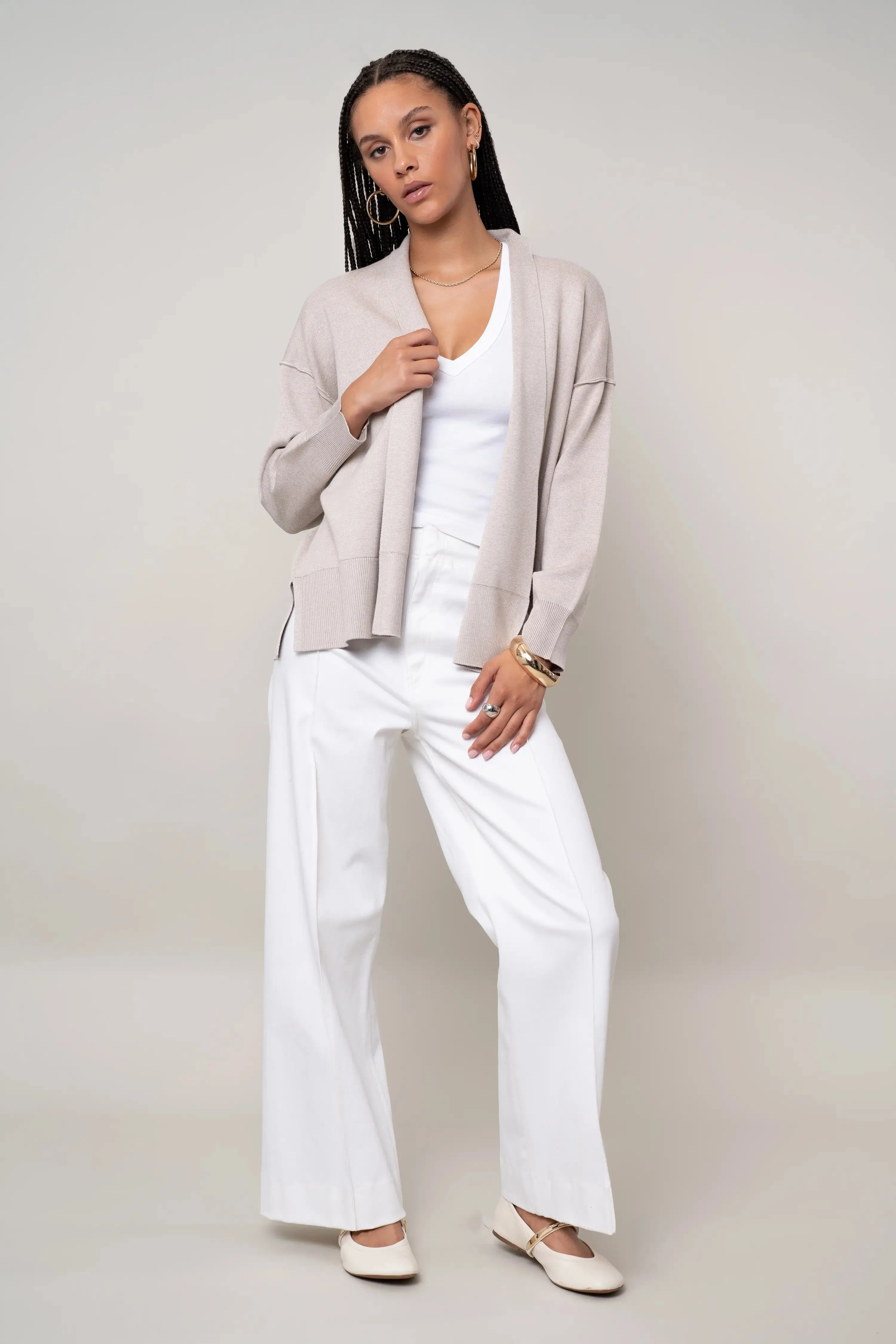 The Soft Drape Cardigan Desk Style Sunset Scene